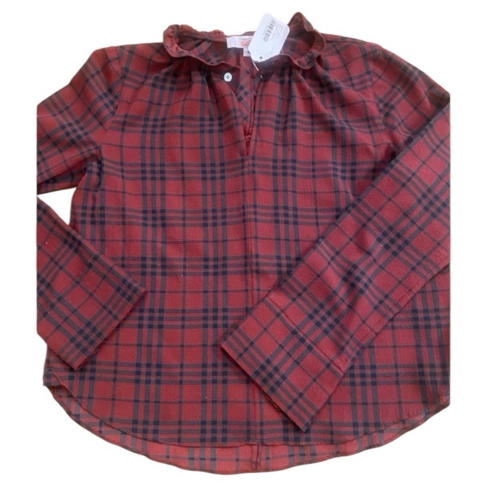 Thakoon Women’s Plaid Ruffle Collar Split V Neckline New Size 4 Red Black